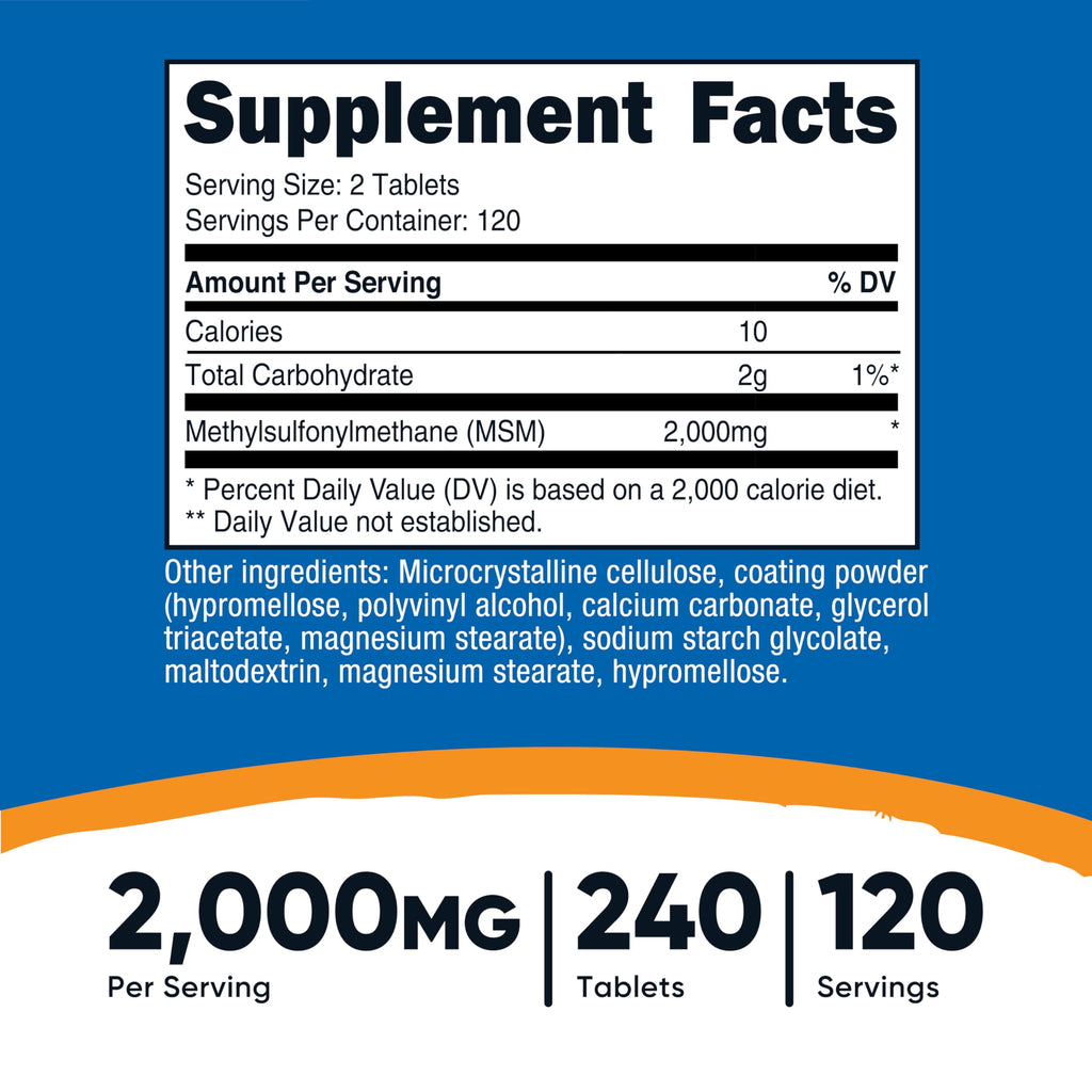MSM Tablets 2000mg 240 Tablets E9492