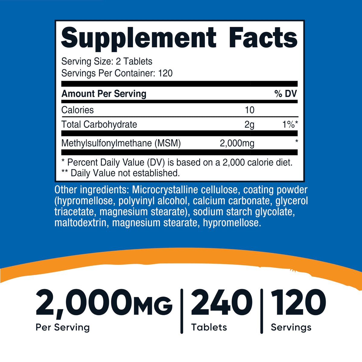 MSM Tablets 2000mg 240 Tablets E9492