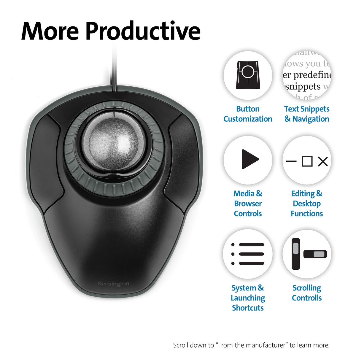 Black-Grey Trackball Mouse with Scroll Ring T629