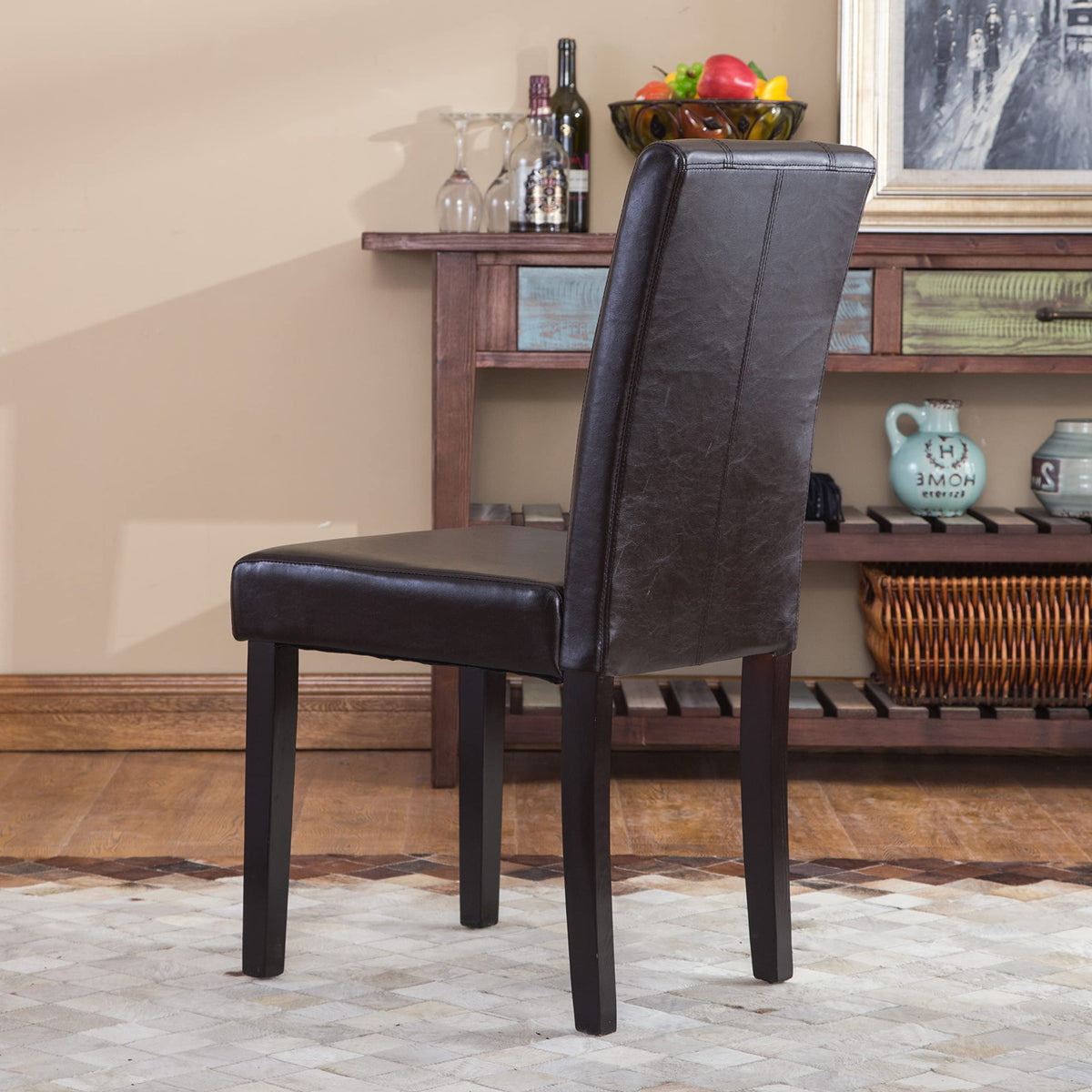 Brown Faux Leather Solid Wood Parson Chairs, Set of 2 H3493