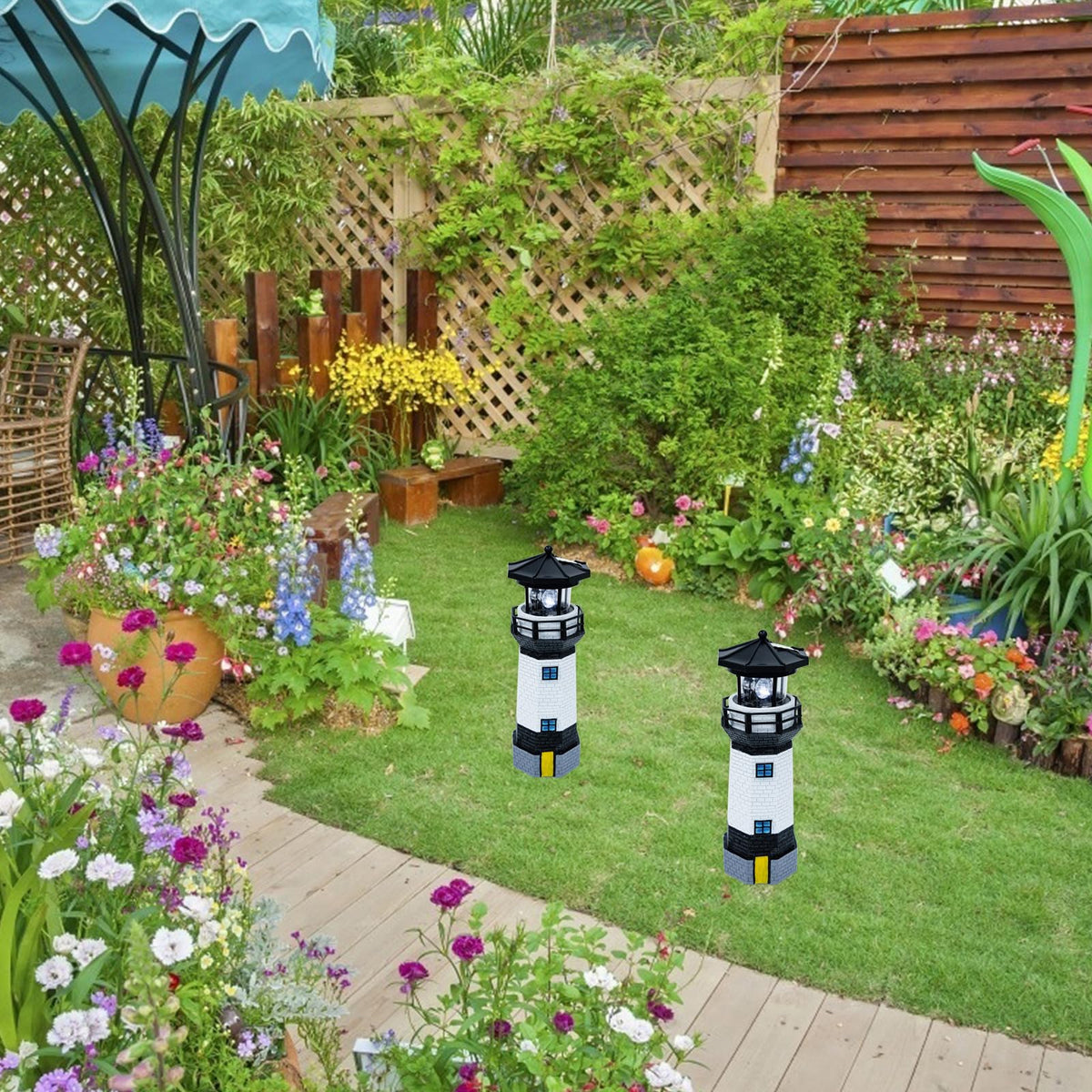 Solar Powered Resin Lighthouse Garden Decor V2147