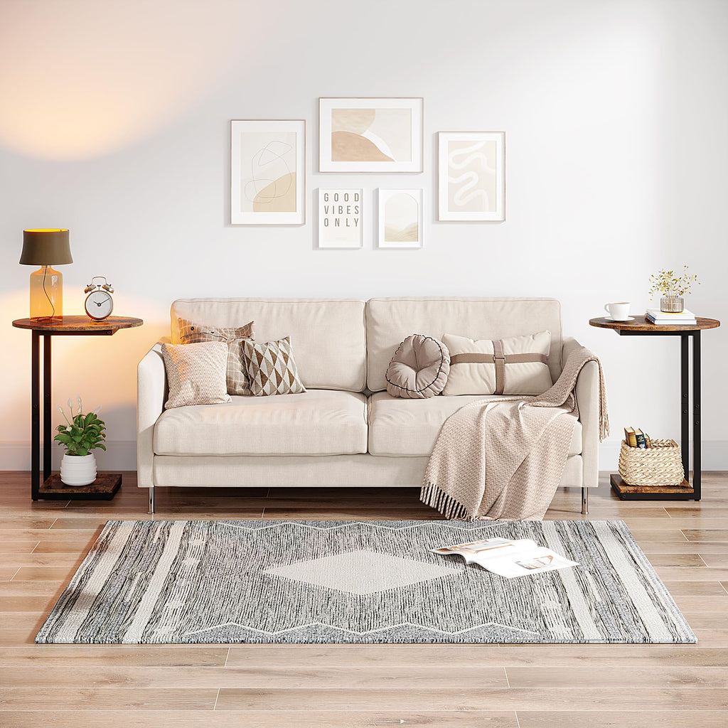 Small C-Shaped Wood Side Table Set of 2 with Metal Frame K5108