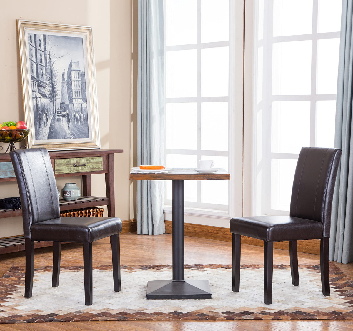 Brown Faux Leather Solid Wood Parson Chairs, Set of 2 H3493