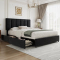 Queen Size Black Bed Frame with 4 Storage Drawers O124722