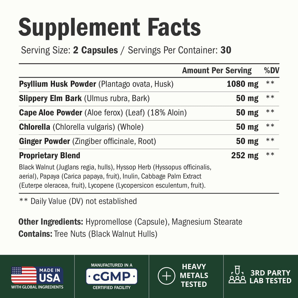 Psyllium Husk Capsules 1080mg 60 Fiber Capsules M564