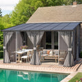 14' x 10' Hard Top Lean to Gazebo with Curtains and Mosquito Netting E58778