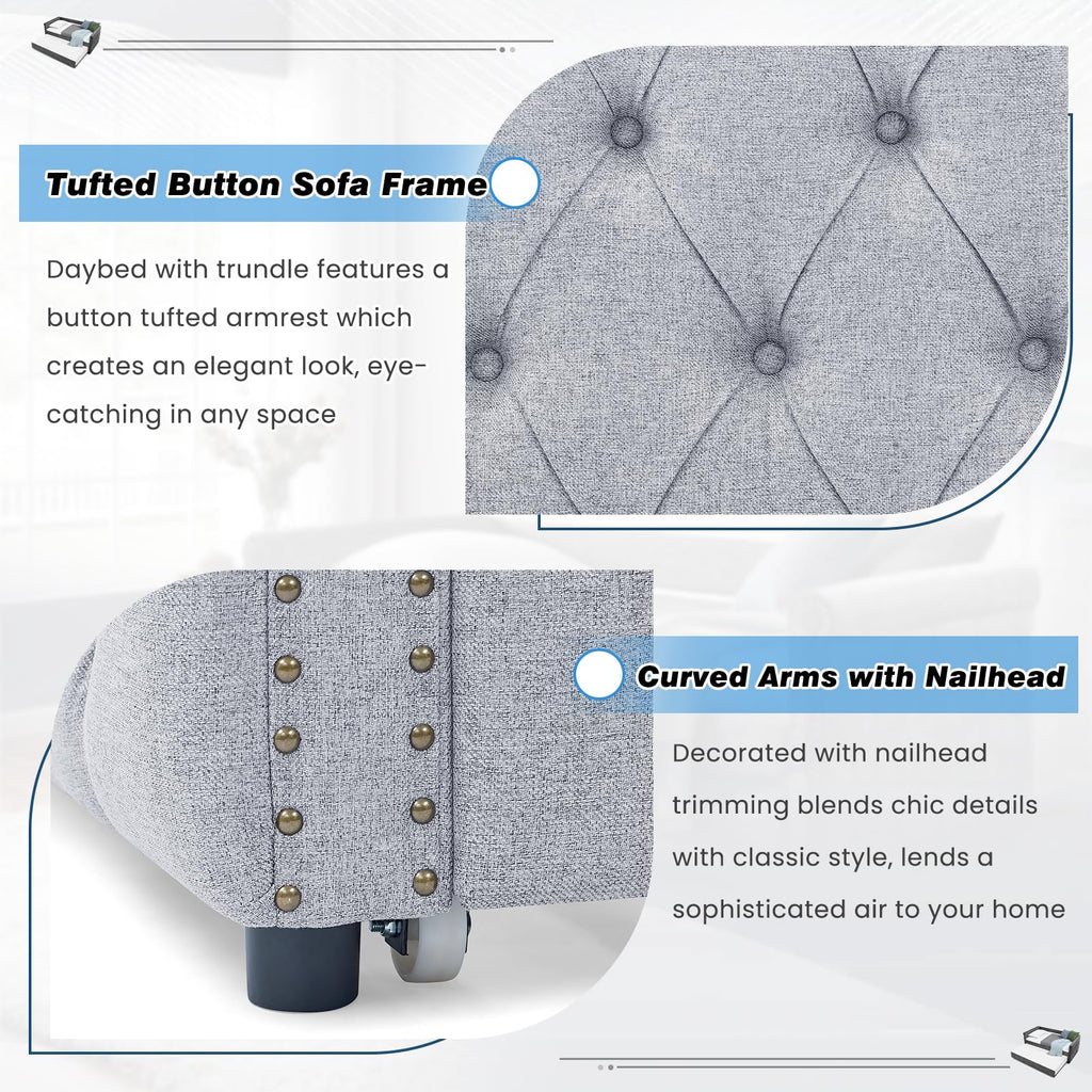 Linen Upholstered Twin Size Daybed with Trundle F850661