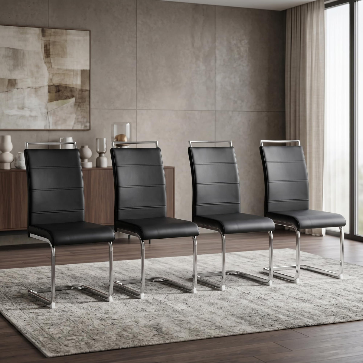 Black Faux Leather Dining Chairs Set of 4 X141