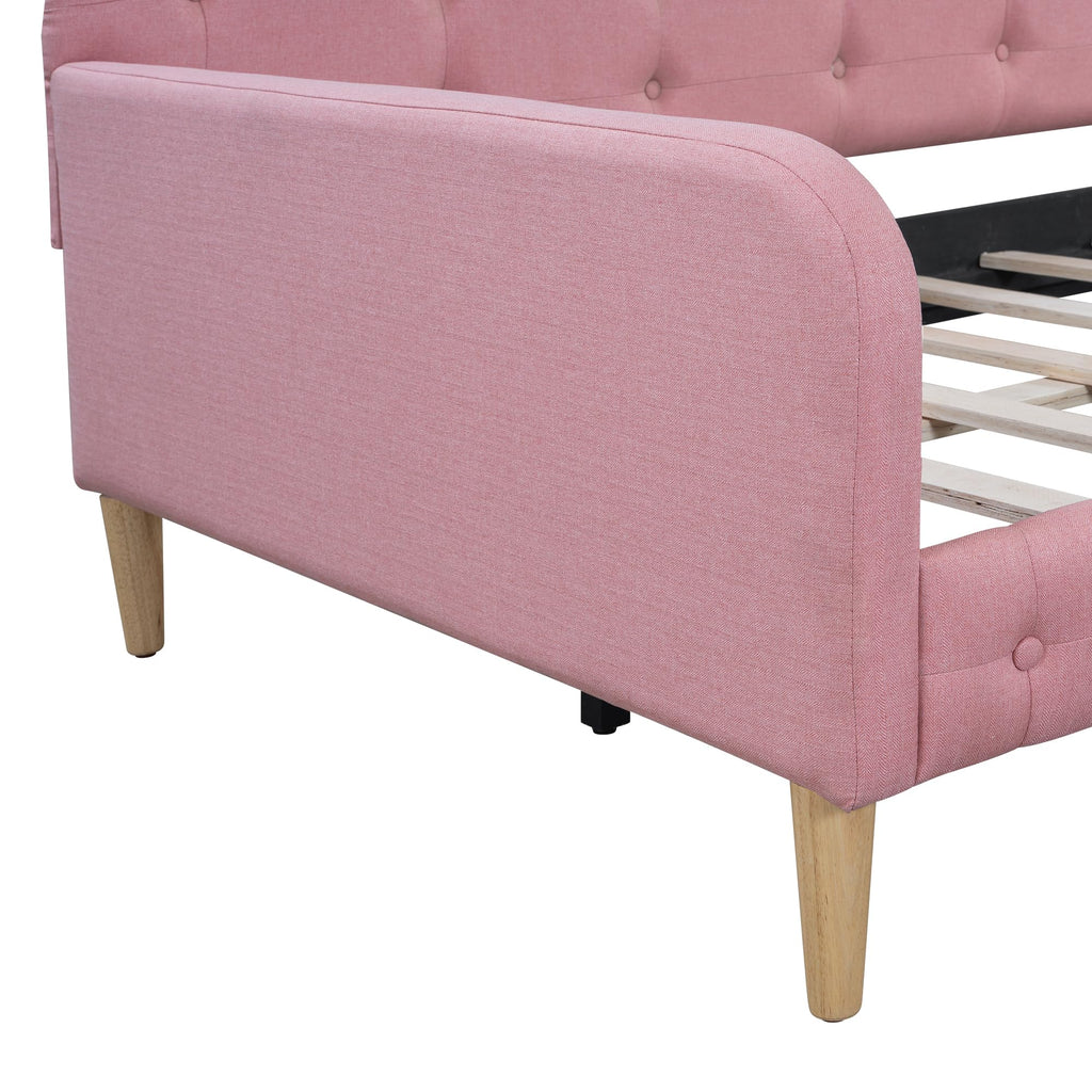 Twin Linen Upholstered Daybed Sofa Bed with Button Tufted Design H821509