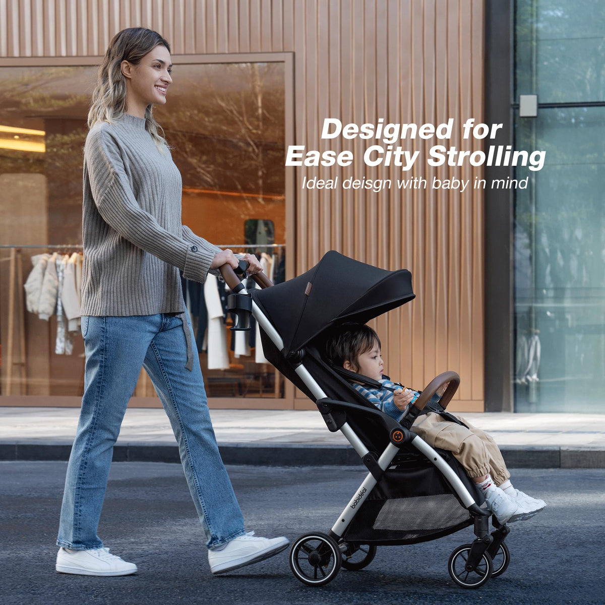 Lightweight Self-Folding Baby Stroller with Canopy and Cup Holder Q4627