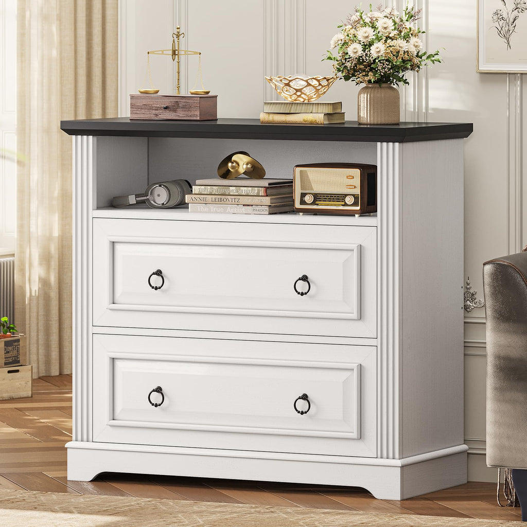 White 2 Drawer Wood File Cabinet with Storage Shelf B906108