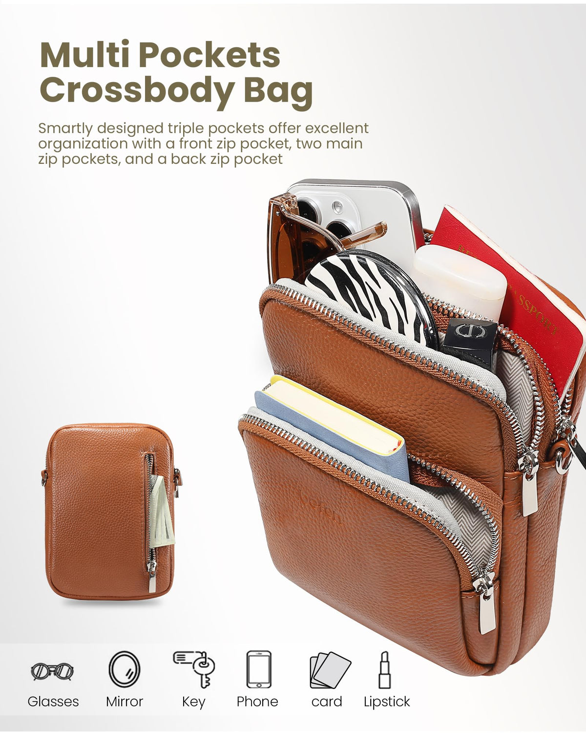 Small Genuine Leather Crossbody Bag with RFID Blocking Card Slots W102