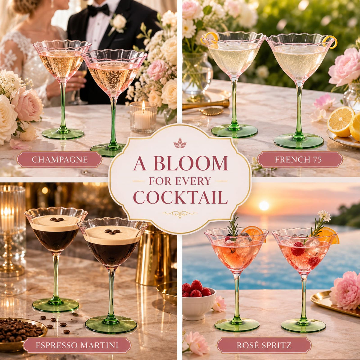 Pink Tulip Flower Cocktail Glasses 2 Set F564750