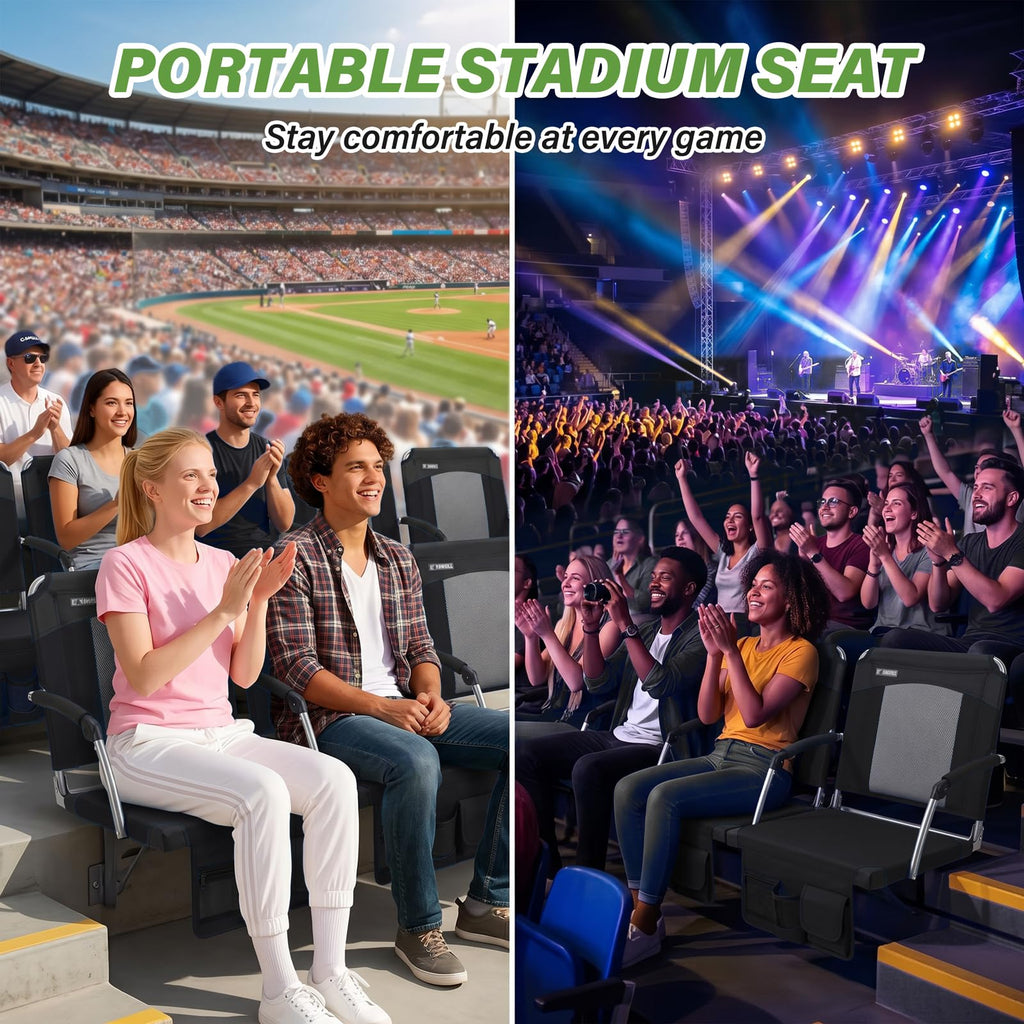 2 Pack Black Stadium Seats with Back Support & Armrests C8041