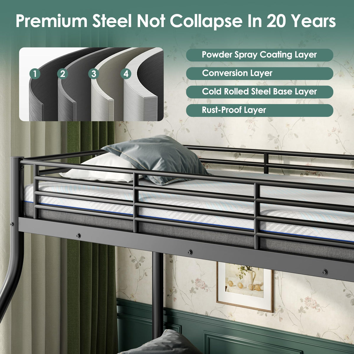 Twin XL Over Full Bunk Bed with Mattresses, Black E27006