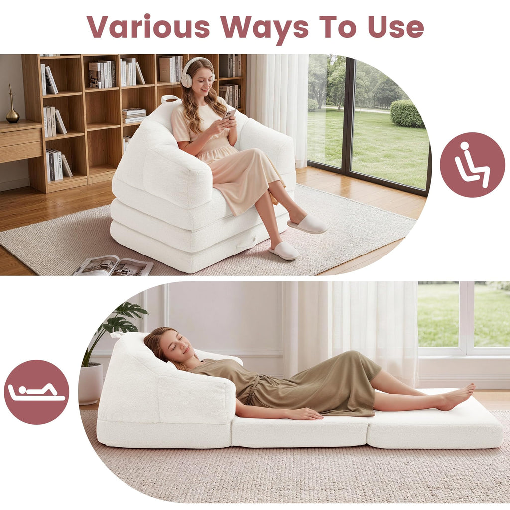 Beige 2 in 1 Convertible Sleeper Sofa Bed M329