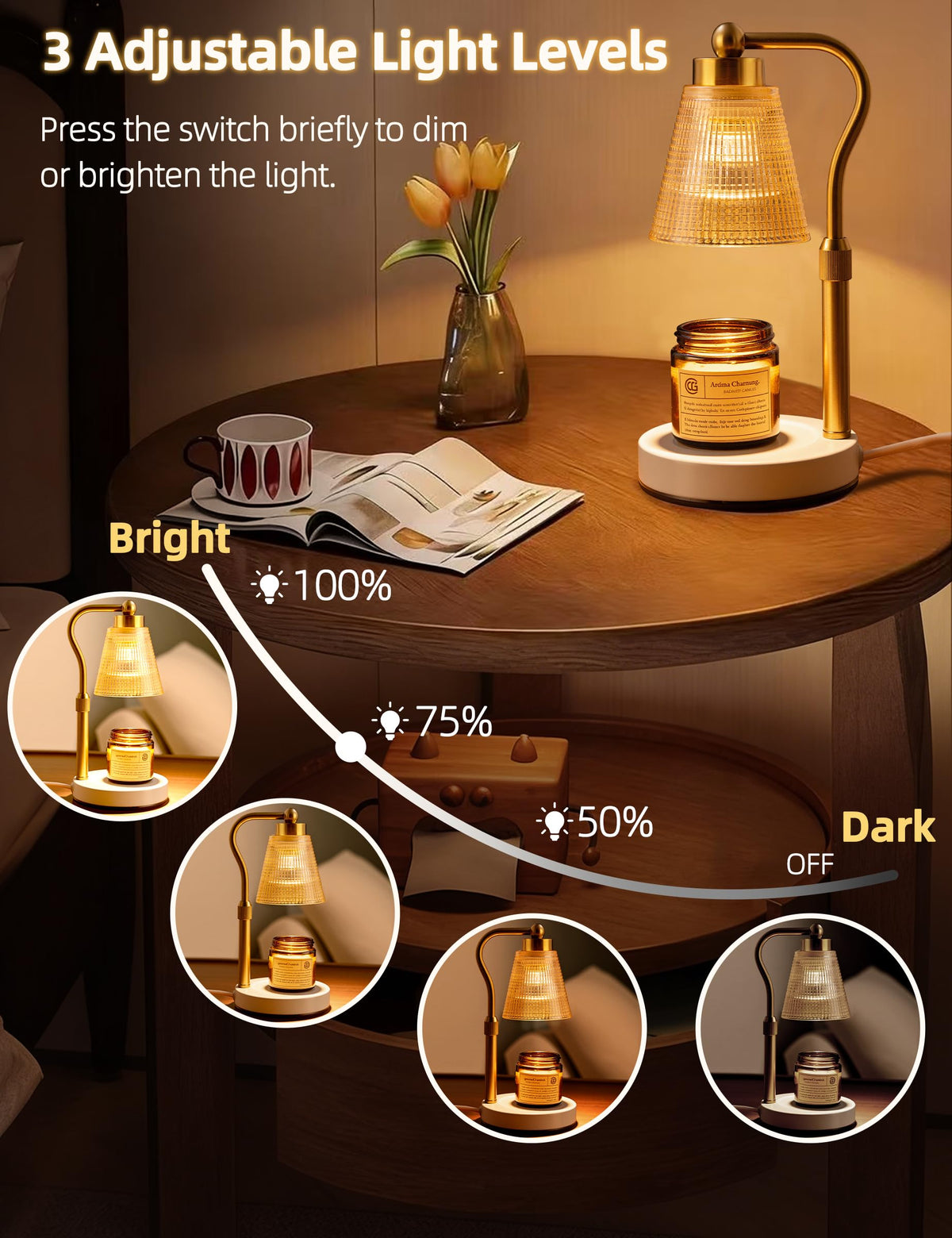 Height Adjustable Dimmable Candle Warmer Lamp with Timer V464024