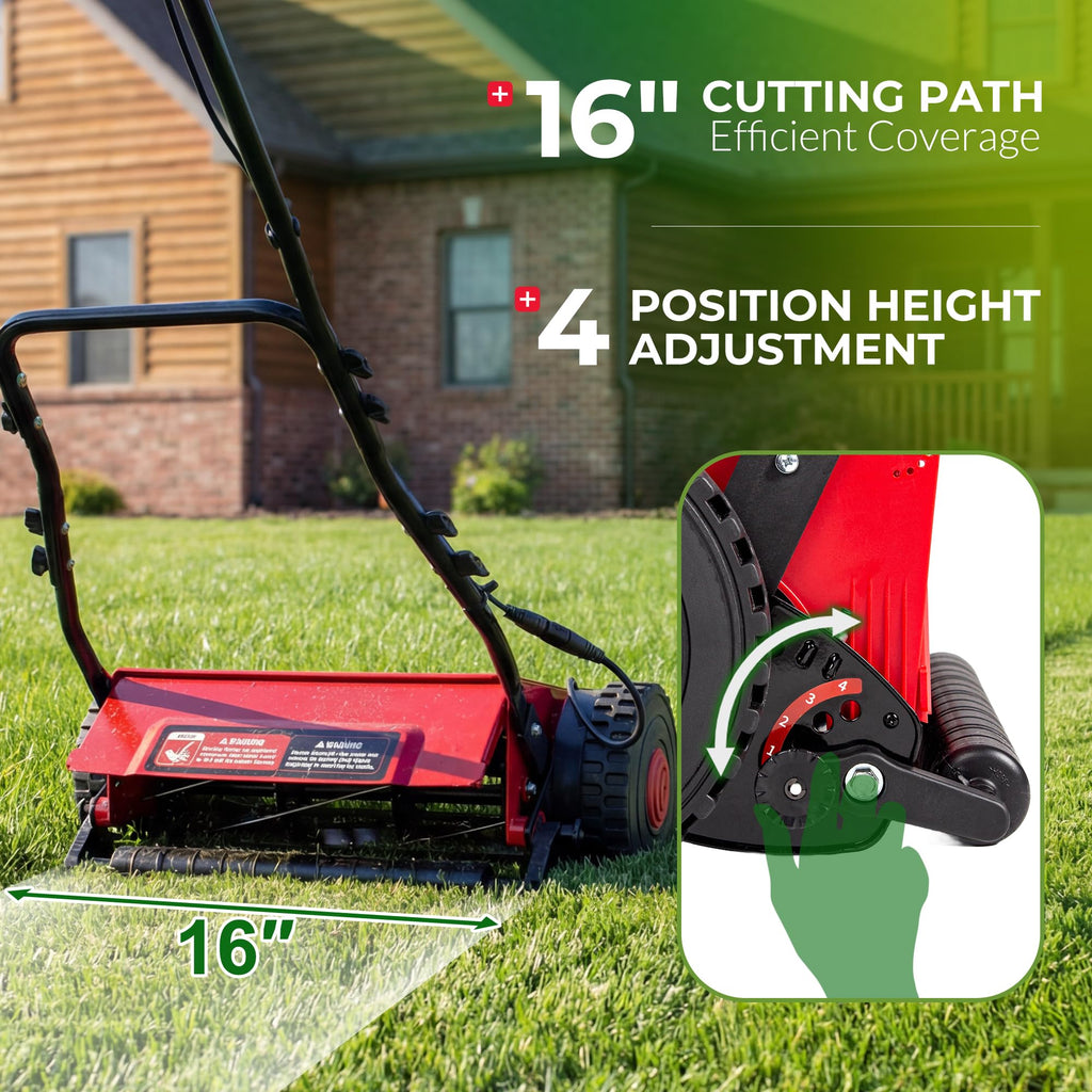 16-Inch Cordless Electric Reel Lawn Mower with 2 Batteries U9155