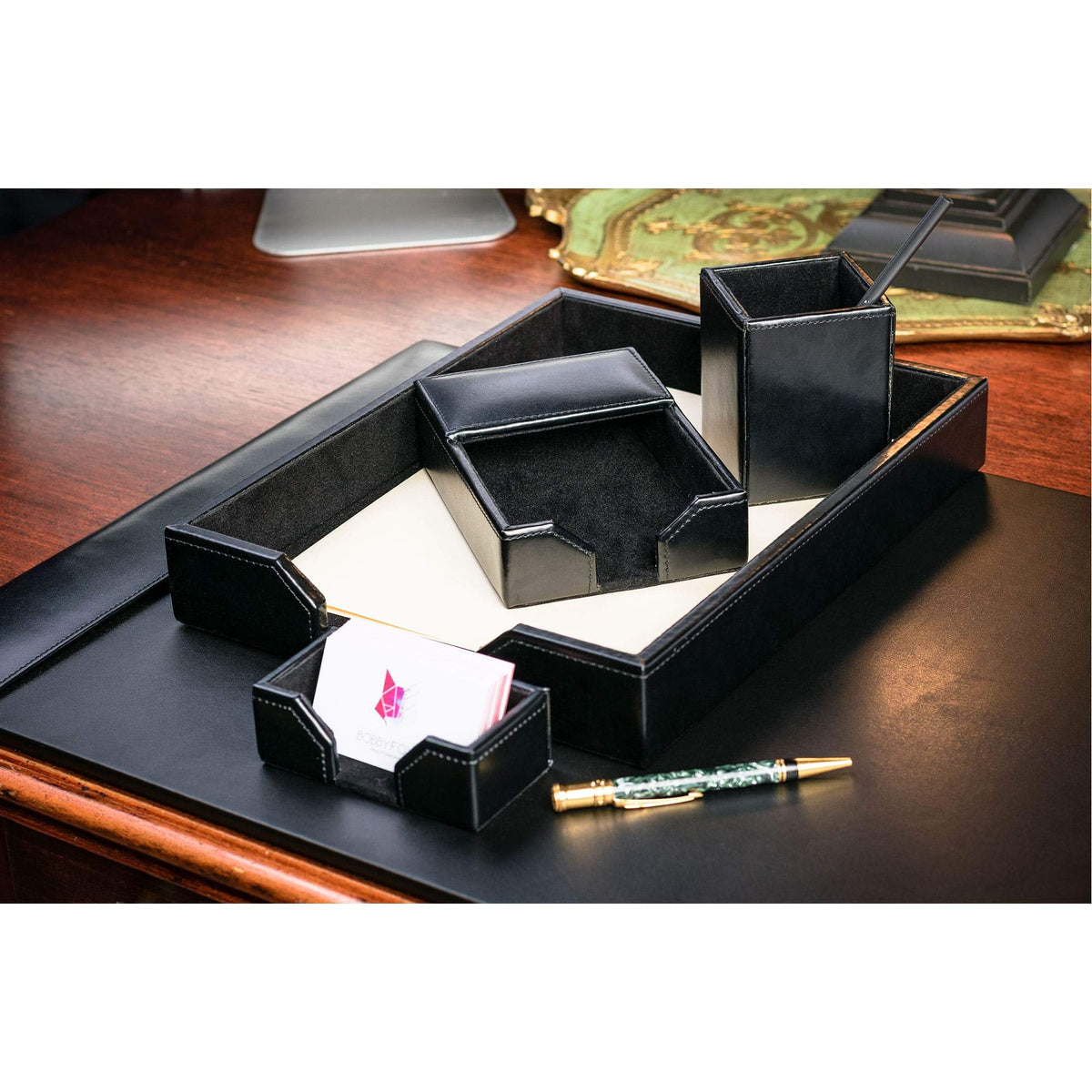 Black Bonded Leather 5-Piece Desk Set Z2199