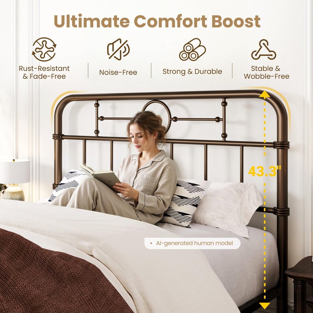 Twin Metal Platform Bed Frame with Vintage Headboard Y61136