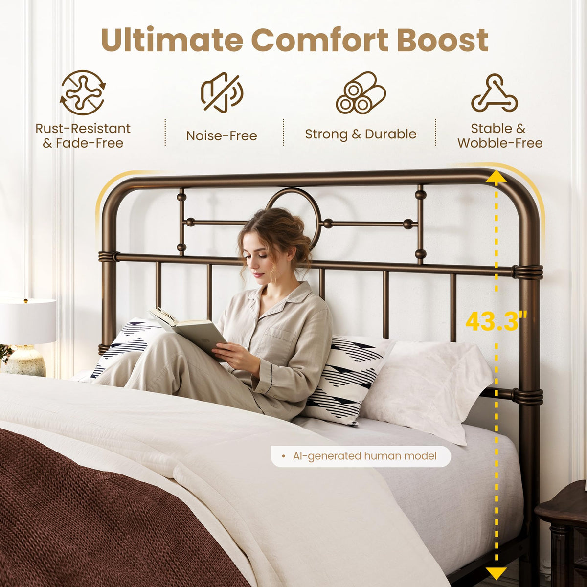 Twin Metal Platform Bed Frame with Vintage Headboard Y61136