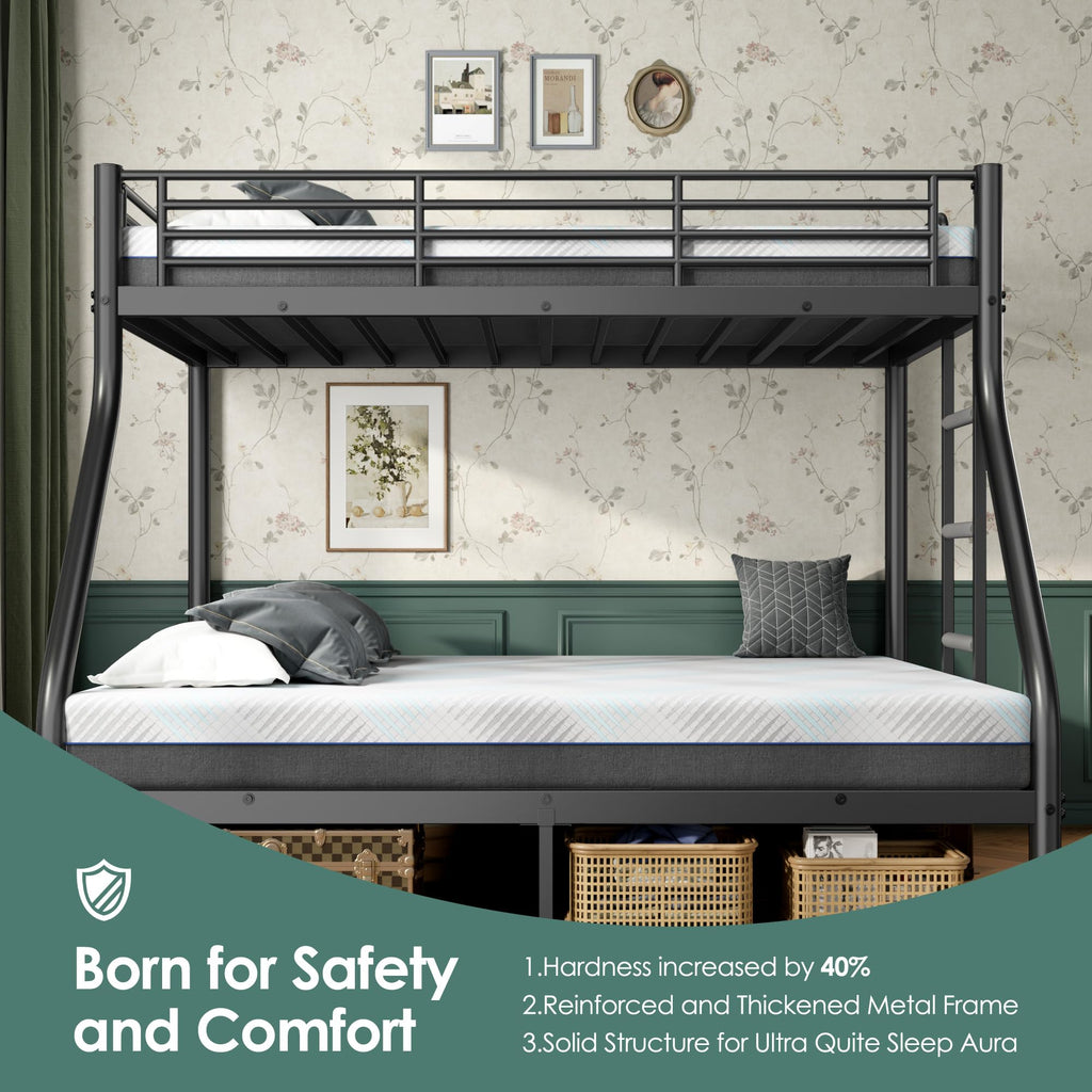 Twin XL Over Full Bunk Bed with Mattresses, Black E27006