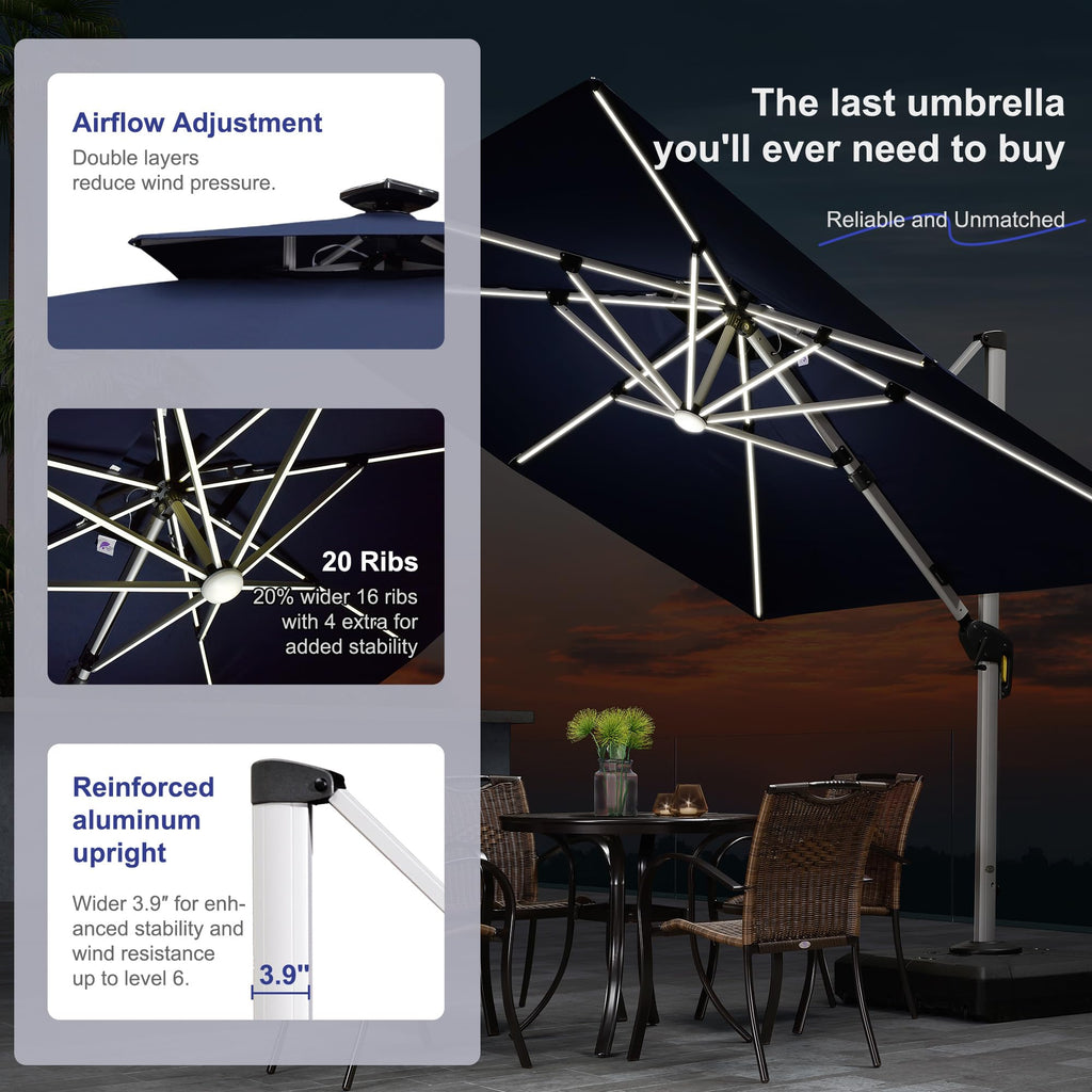 12'X12' Double Top Solar LED Light Patio Umbrella R1487