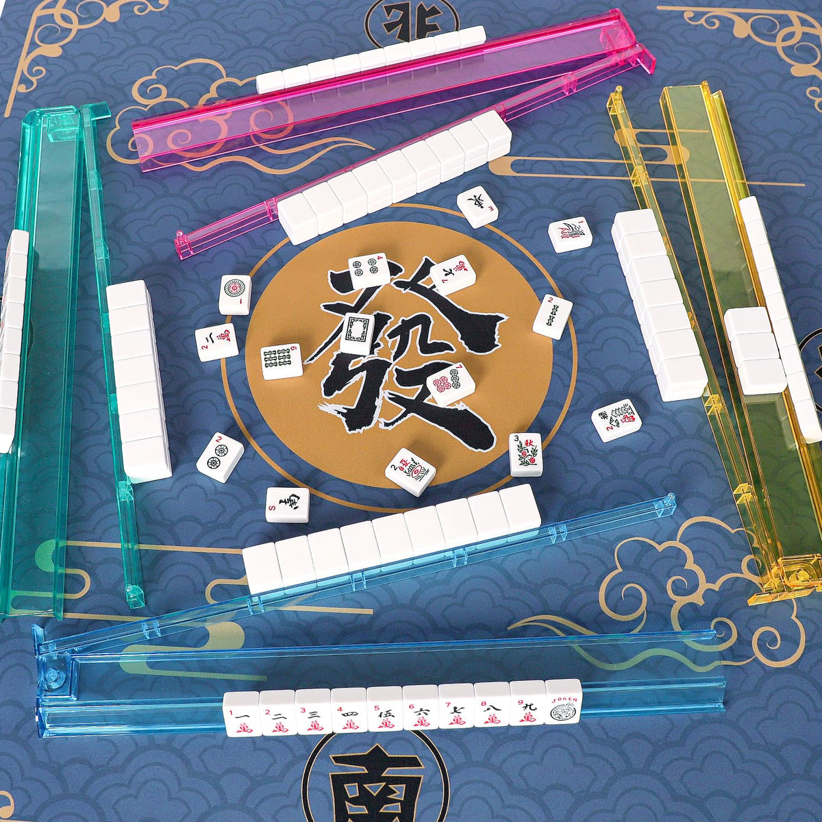 American Mahjong Set 166 White Tiles with Red Bag and Racks E45748