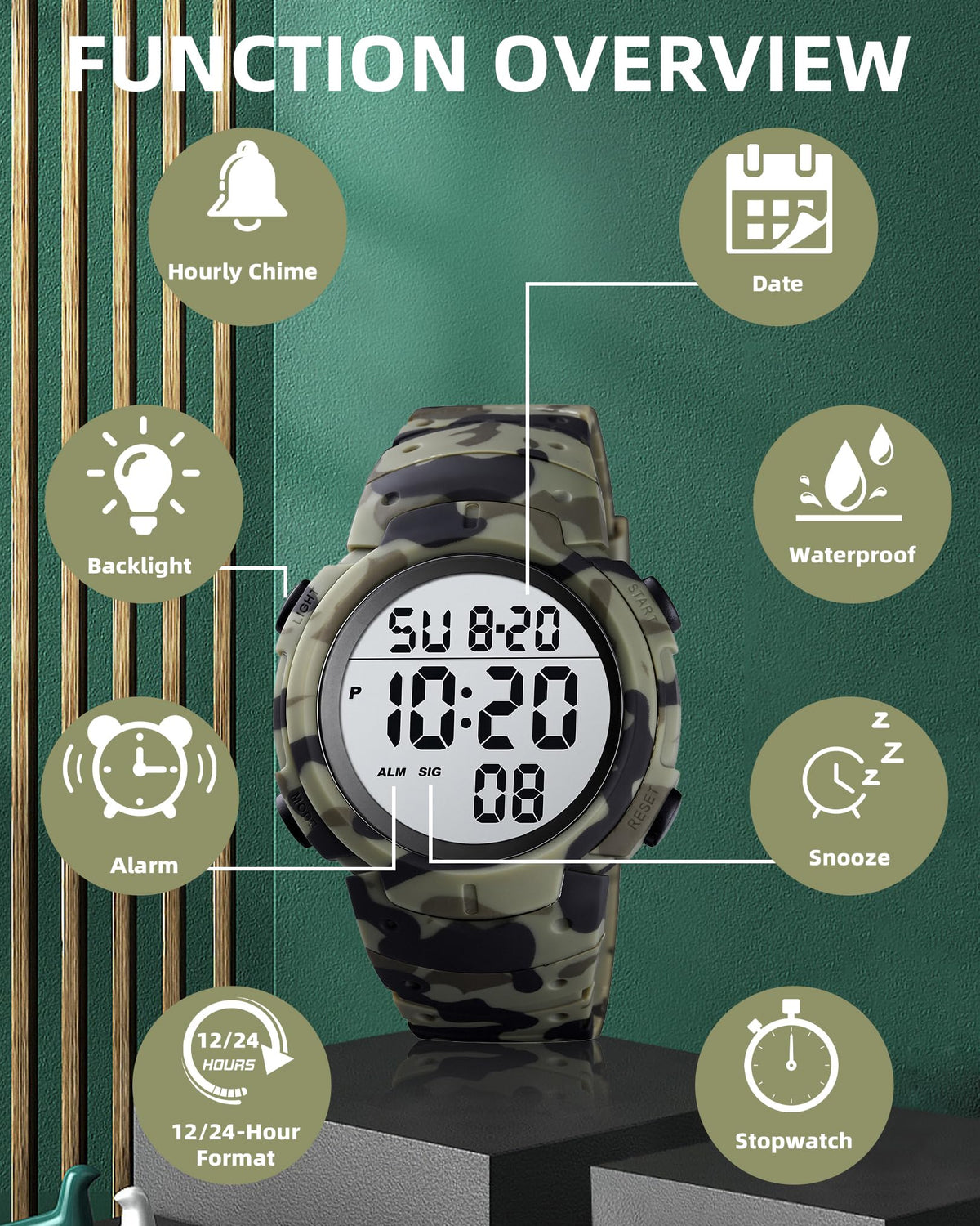 Digital Watch Mens Waterproof Sport Wristwatch Q2499