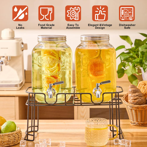 1 Gallon Glass Drink Dispenser with Stand, 2 Pack T215716