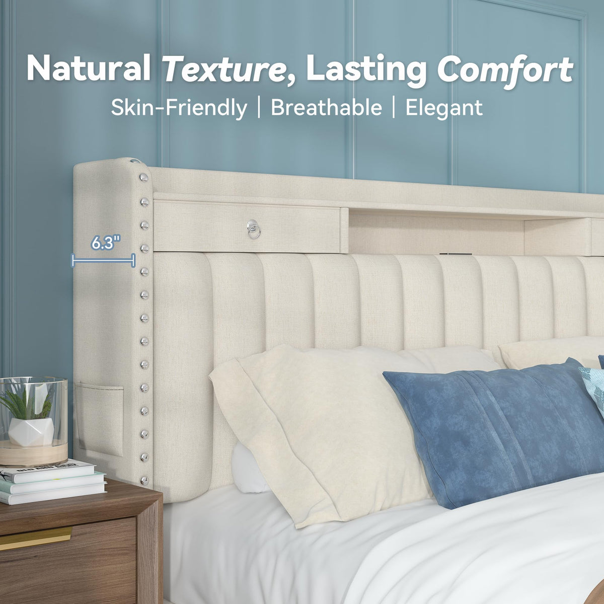 Queen Bed Frame with Storage Headboard & 4 Drawers V9951