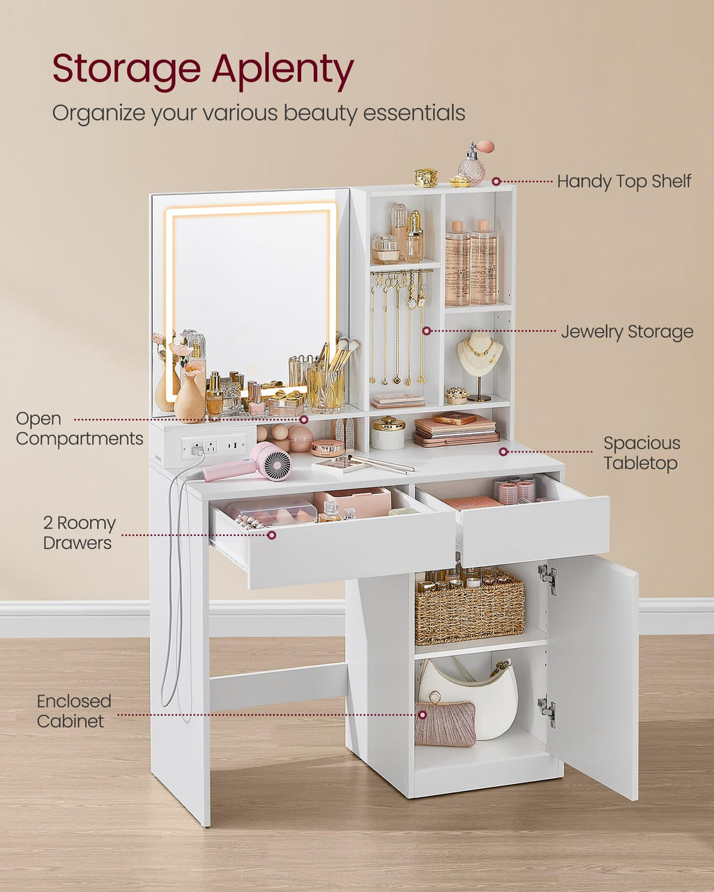 Vanity Desk with Mirror and Lights B768294