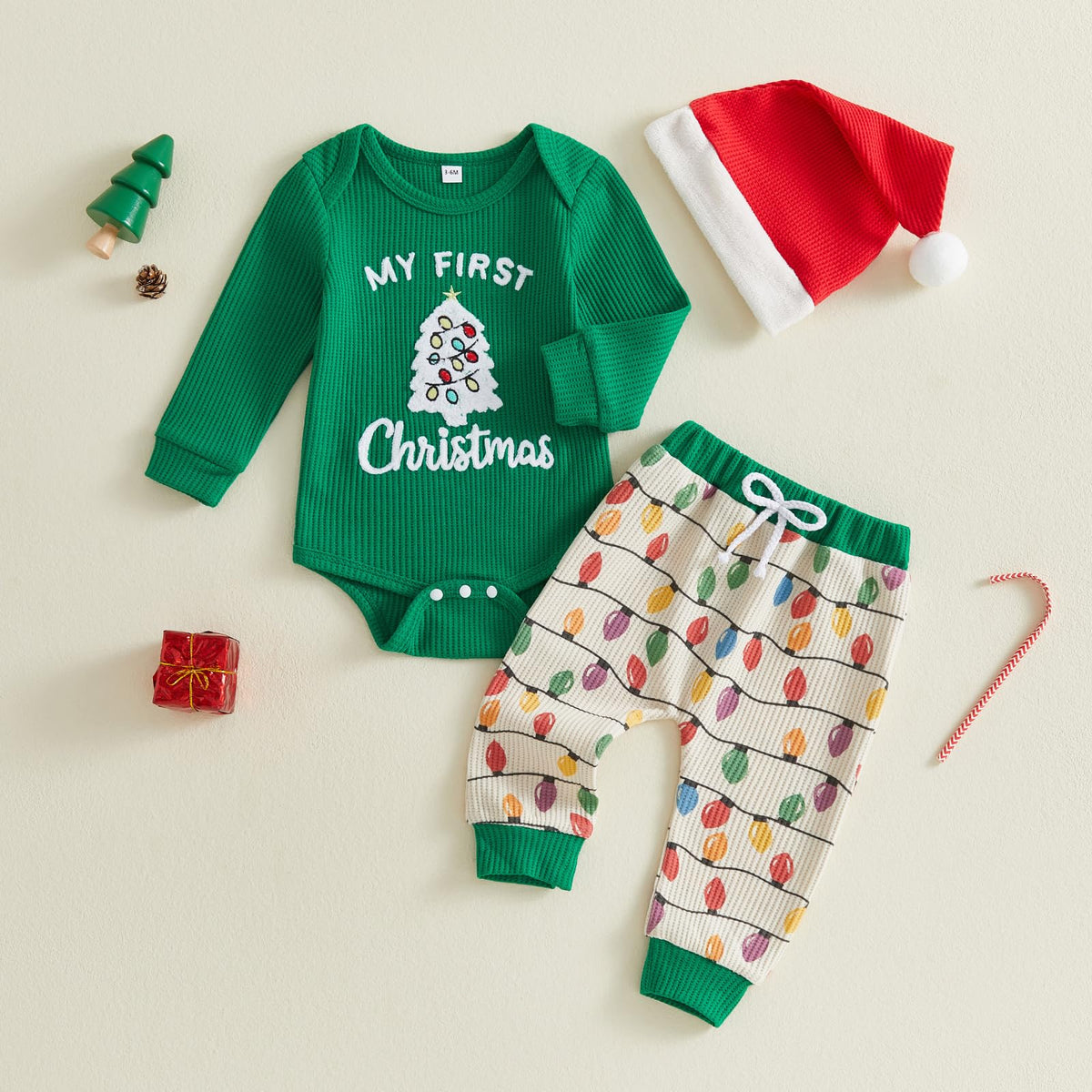 Baby Boy Christmas Outfit Romper Pants Hat T121342