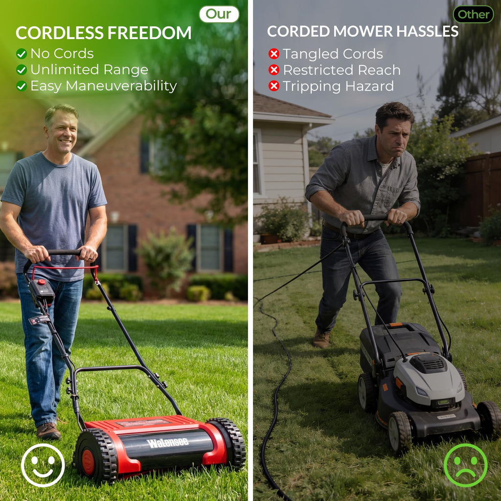 16-Inch Cordless Electric Reel Lawn Mower with 2 Batteries U9155