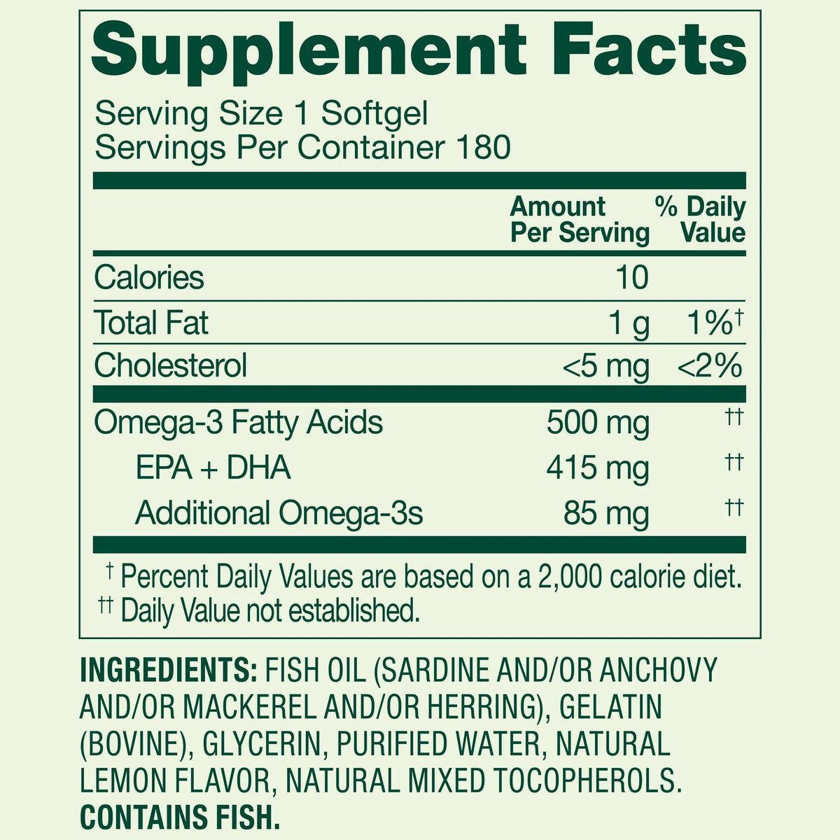 Omega-3 500 mg Fish Oil Softgels 180 Count Lemon Flavor P891