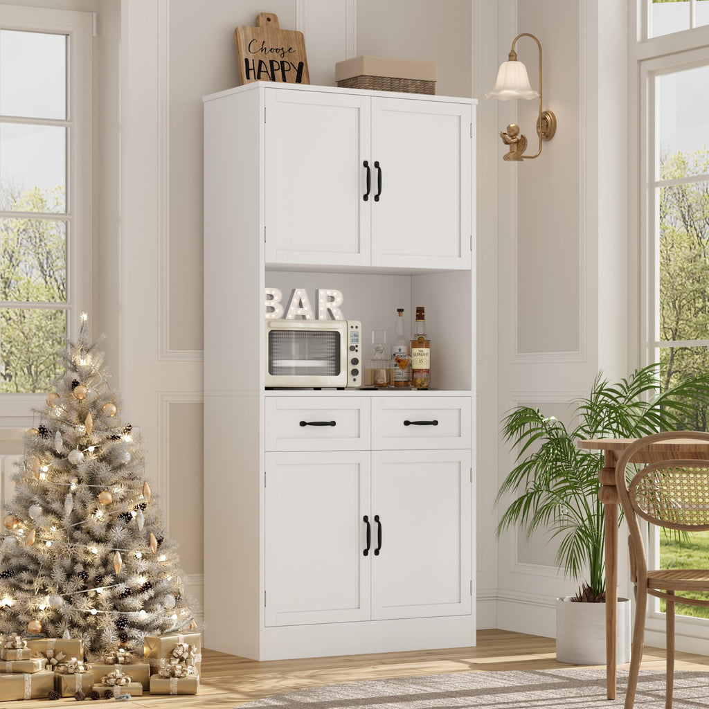 White Tall Wood Kitchen Pantry Storage Cabinet I96982