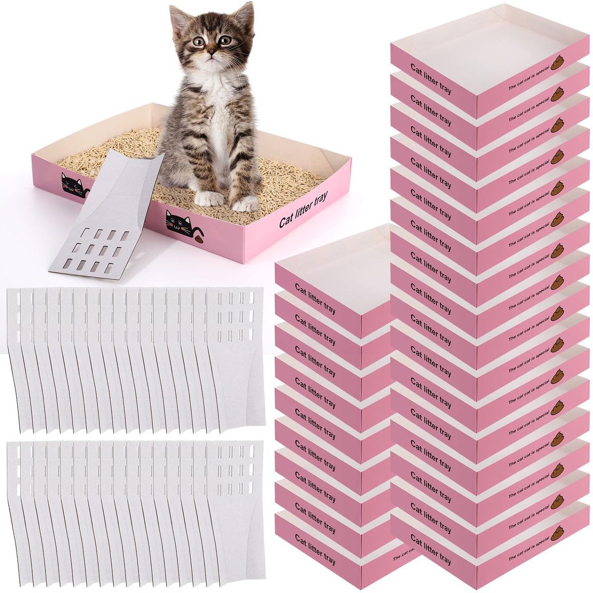 60 Pcs Disposable Cat Litter Boxes with Scoops J5904