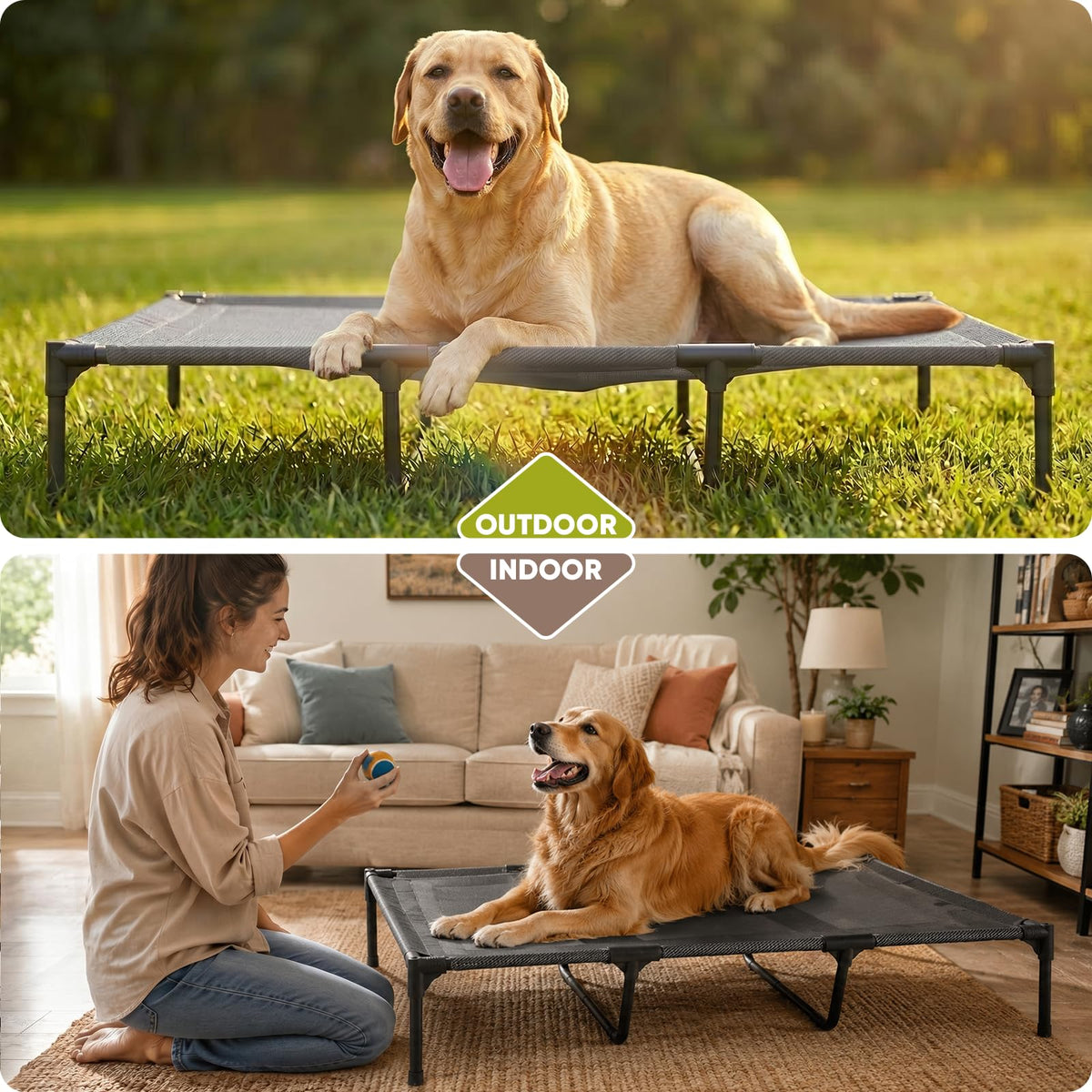Elevated Dog Bed with Metal Frame, X-Large Grey R6544