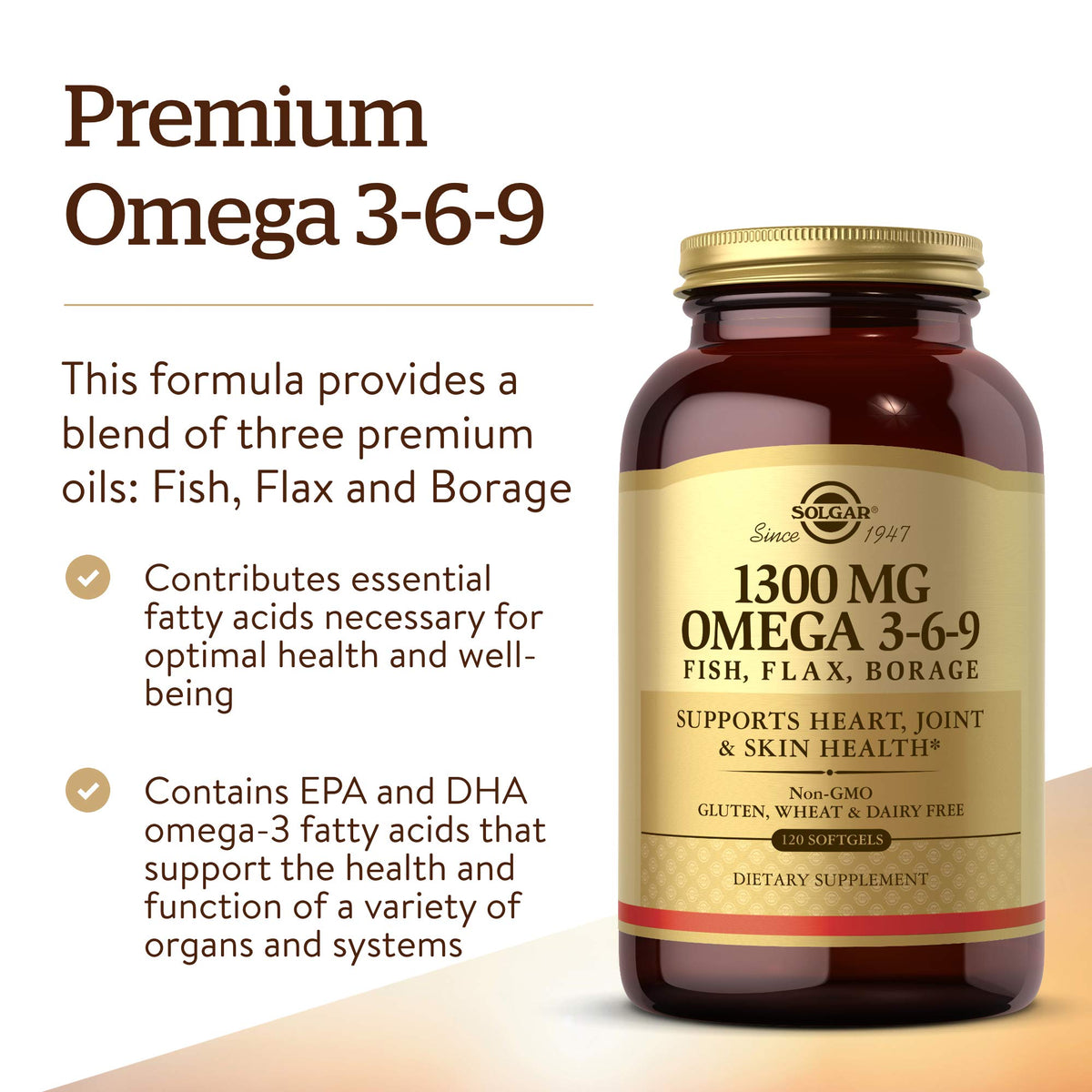 1300 mg Omega 3-6-9 120 Softgels Fish Oil Supplement B303352