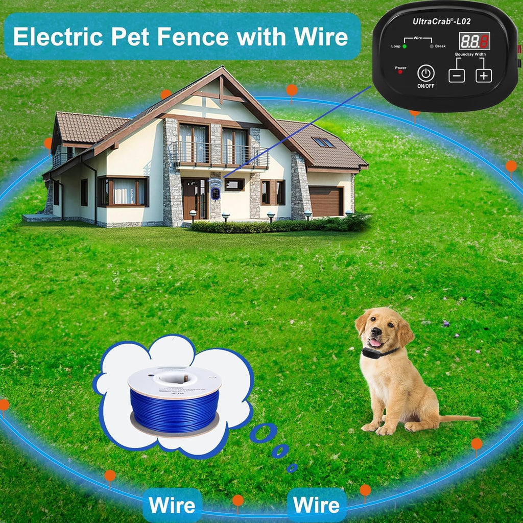 In-Ground Electric Pet Fence with 2 Waterproof Rechargeable Collars F2799