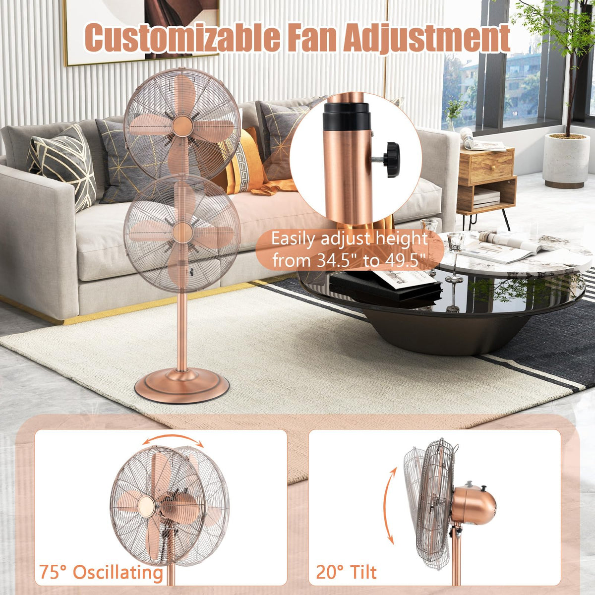 16" Metal Pedestal Fan with Adjustable Height H714517