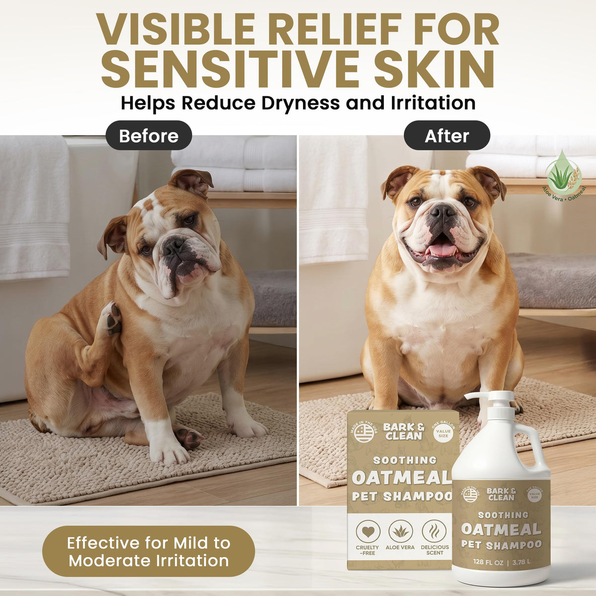 Oatmeal Dog Shampoo 1 Gallon with Pump Hypoallergenic Aloe Vera Coconut Oil I516