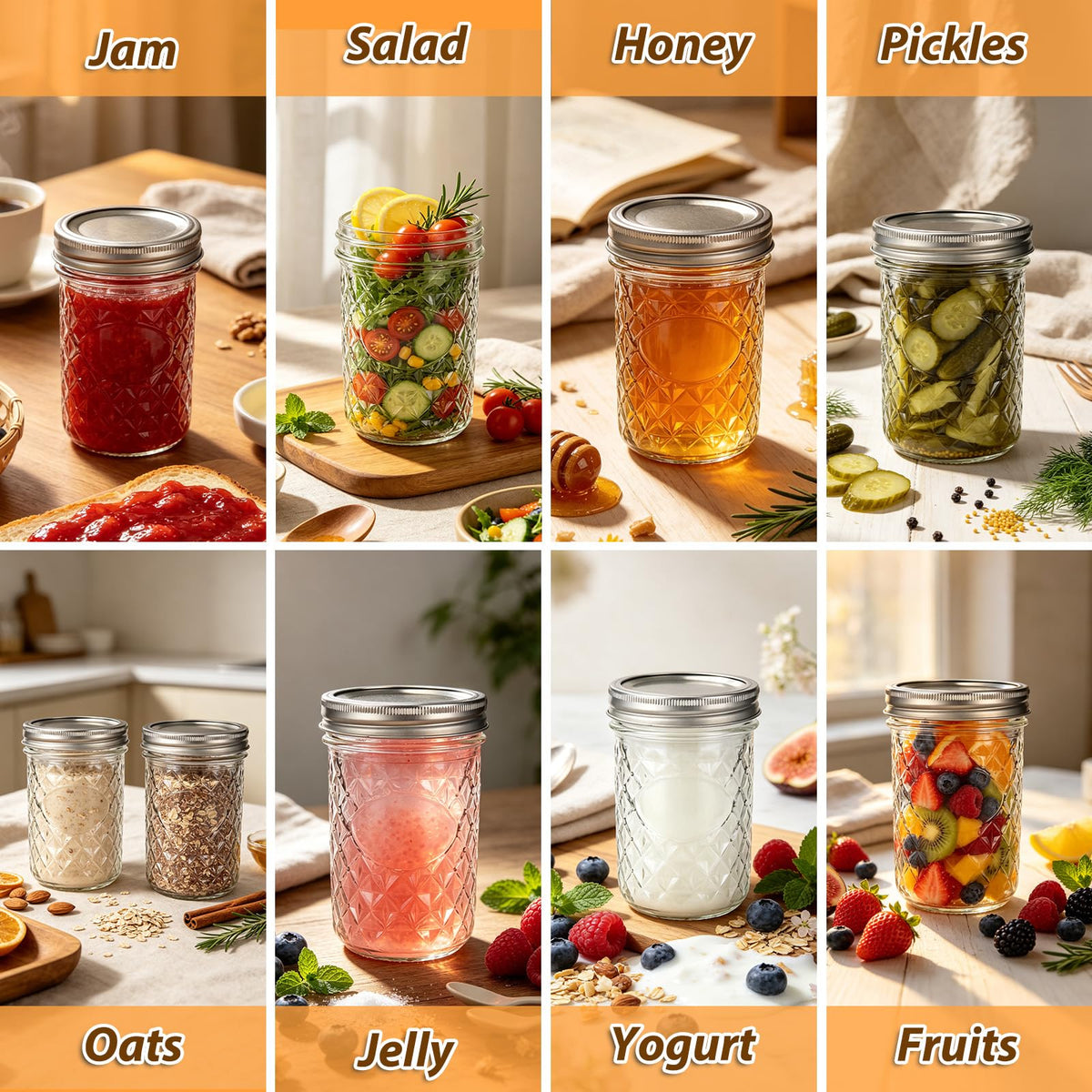 16oz Wide Mouth Mason Jars with Airtight Lids X1696