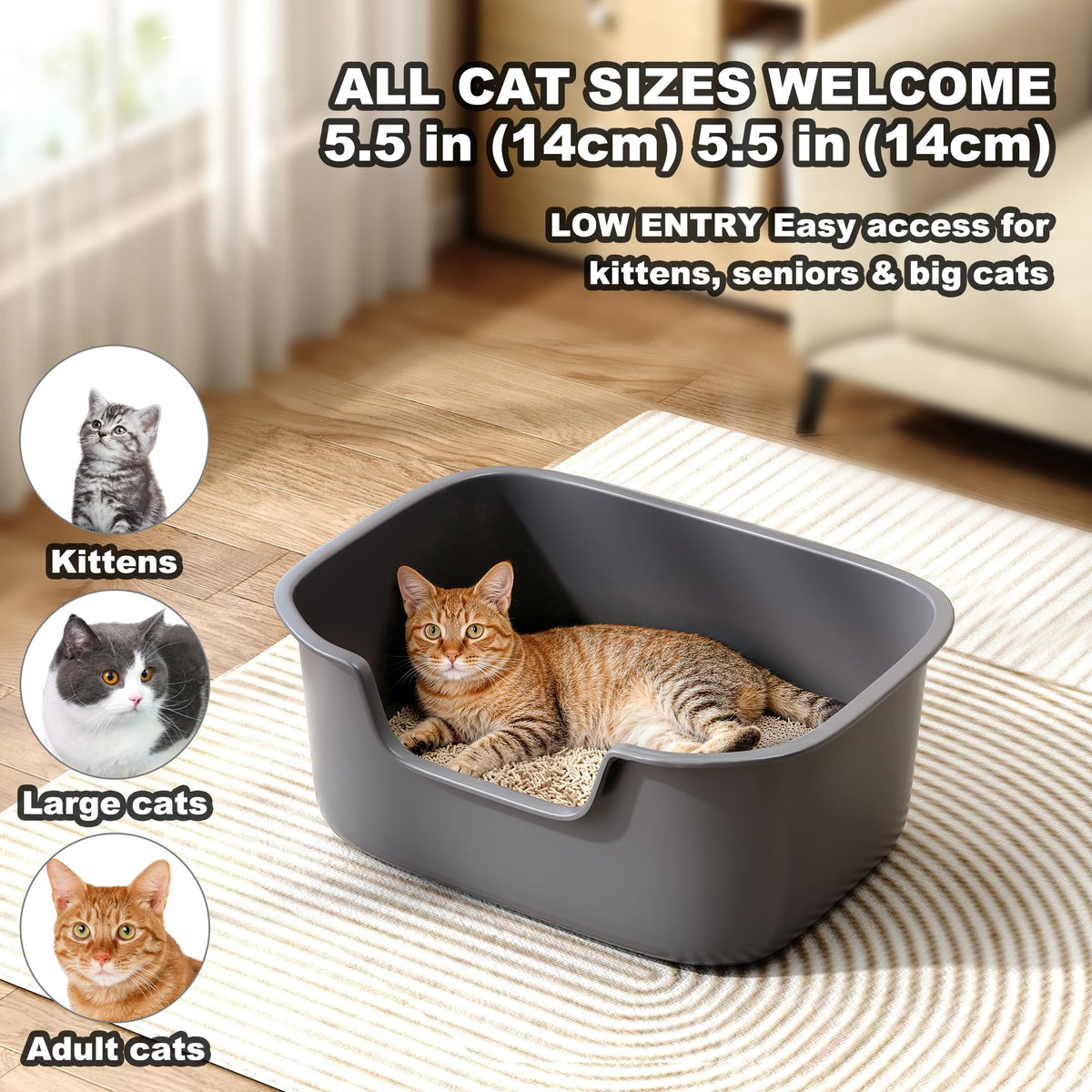 Large High Sides Cat Litter Box D532