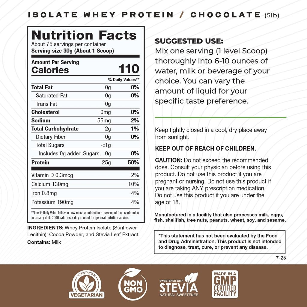 Grass-Fed Whey Protein Isolate Powder, Chocolate (5lb) N601240