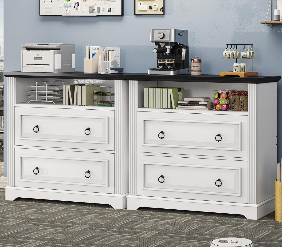 White 2 Drawer Wood File Cabinet with Storage Shelf B906108