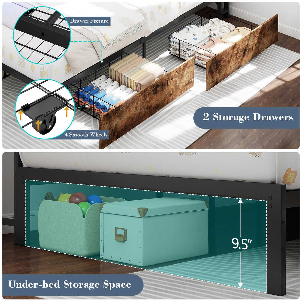 Twin Size Corner Bed Frame with Storage and Headboard V41893