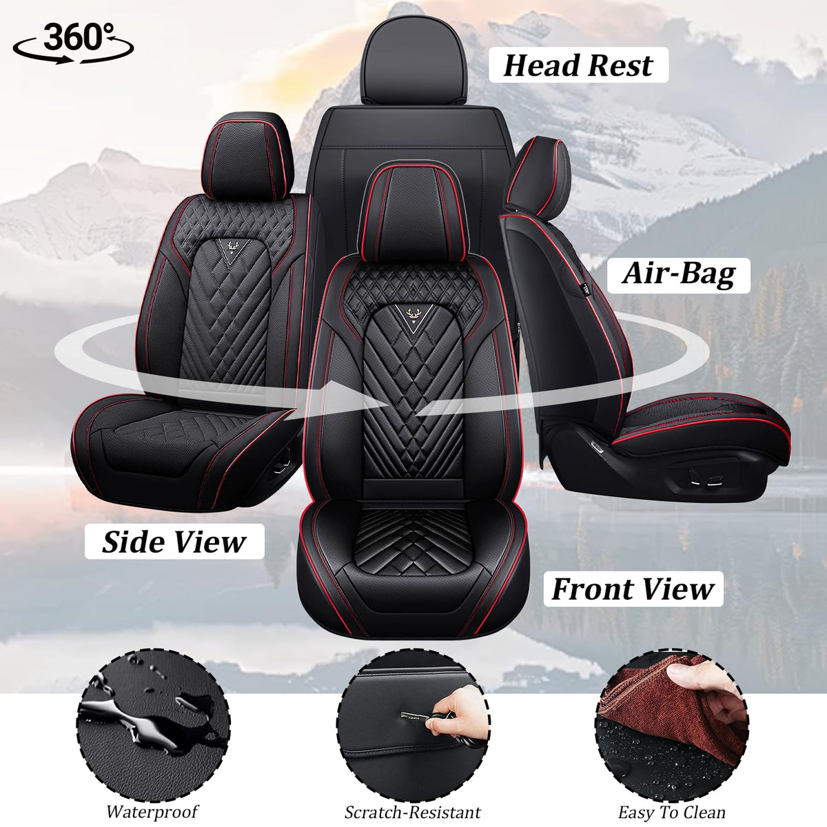 Waterproof Nappa Leather Full Set Car Seat Covers O4417