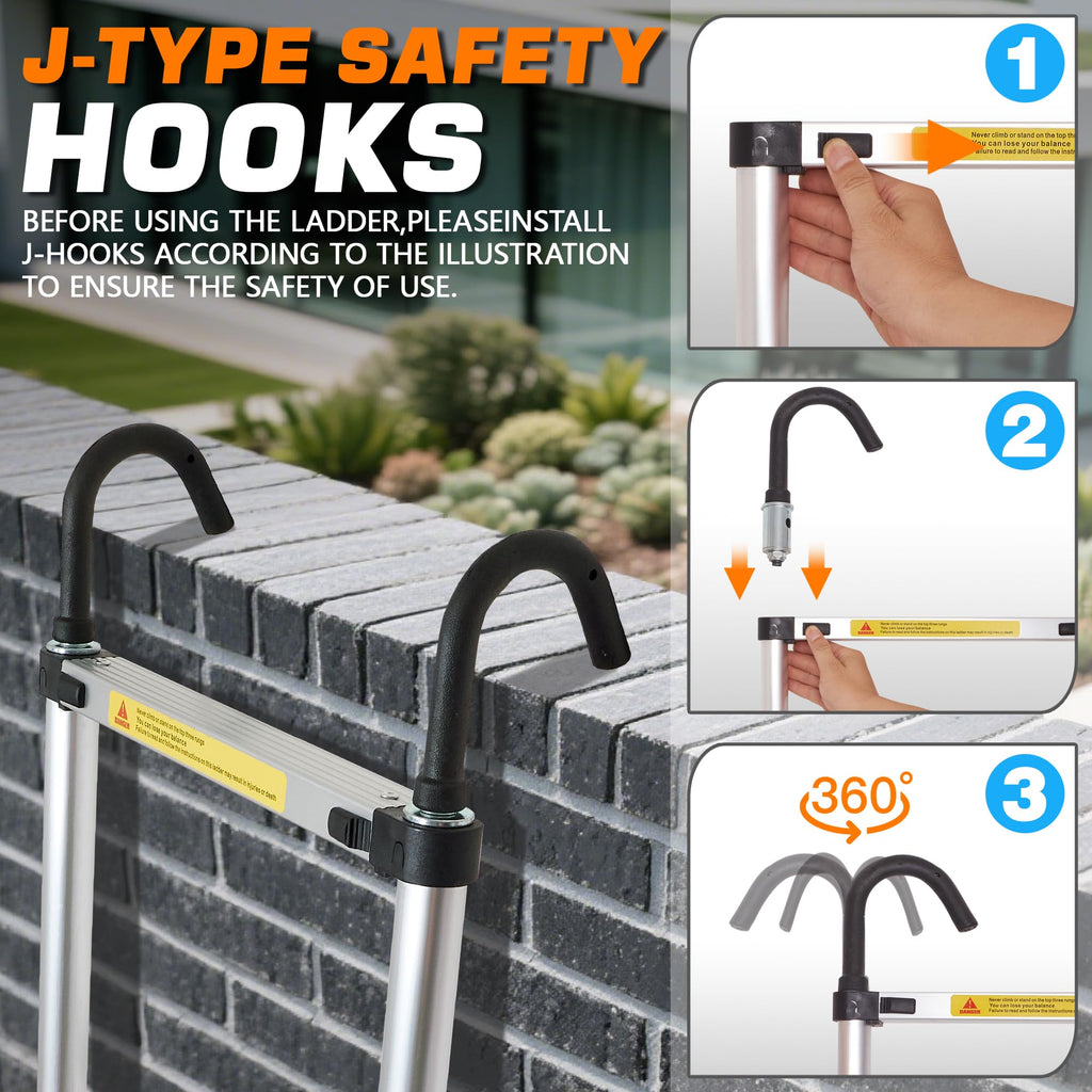 12.5 FT Aluminum Telescoping Ladder with 2 Hooks Y919