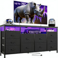 Black 10 Fabric Drawer Dresser with LED Lights & Power Outlets R9001